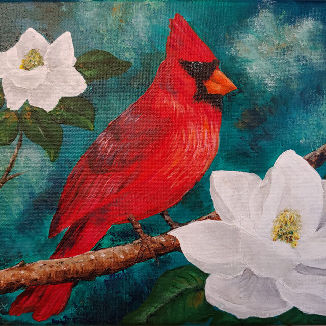 Cardinal in the Magnolias