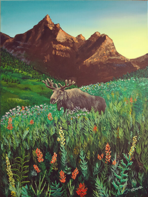 Moose Among Mountain Flowers