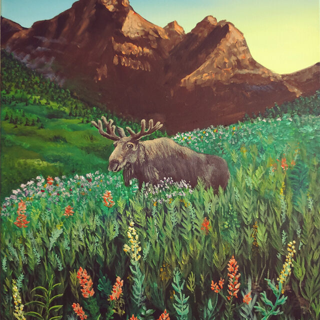 Moose Among Mountain Flowers
