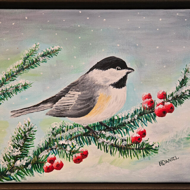 Chickadee with Red Berries