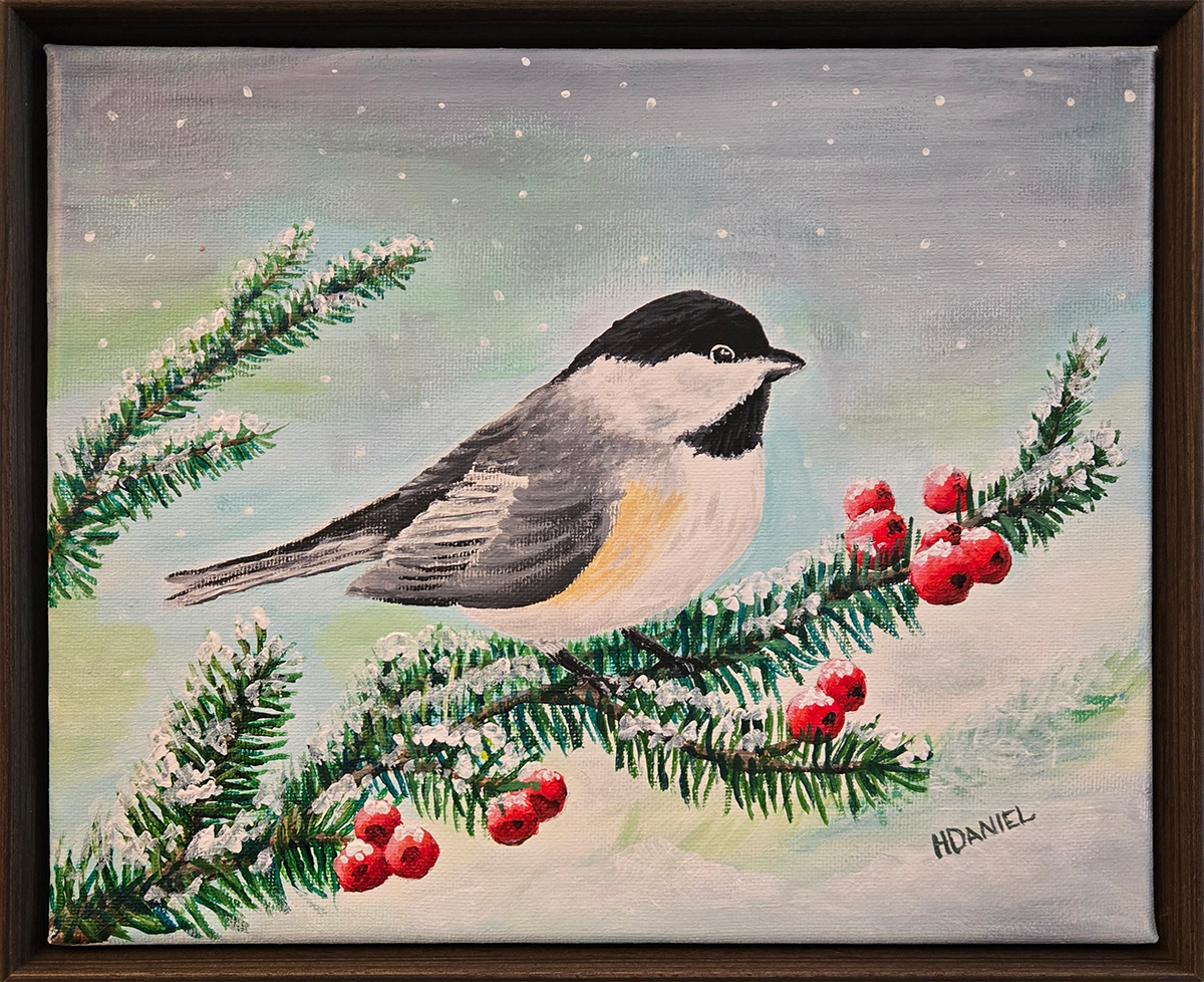 Chickadee with Red Berries